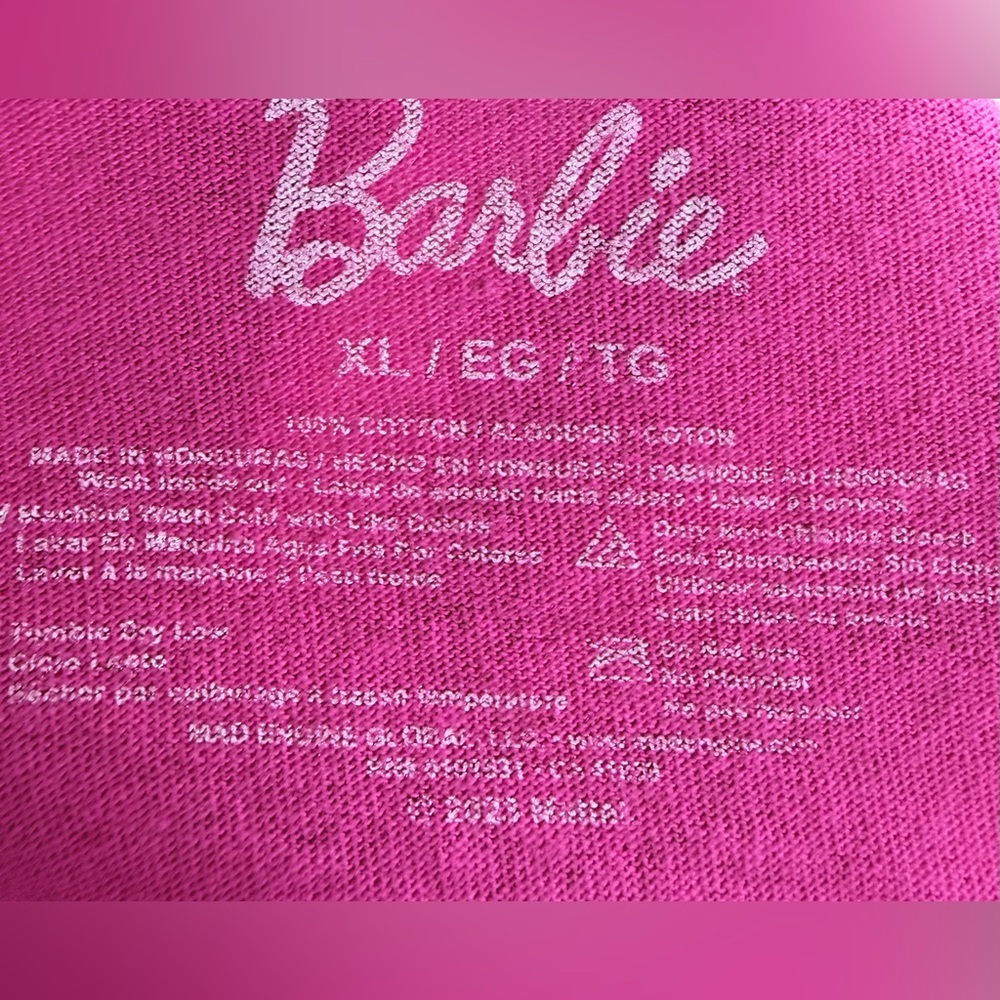 Barbie pink white logo crop short sleeve T-Shirt women XL - Picture 4 of 4